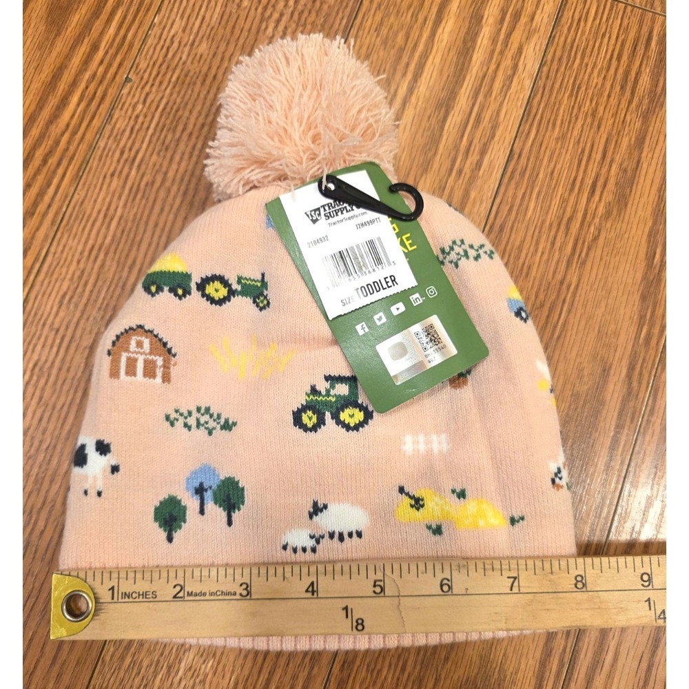 John Deere Toddler Girls Beanie OS Pink w/Pom Farm Tractor Winter New w/Tags - Picture 6 of 7